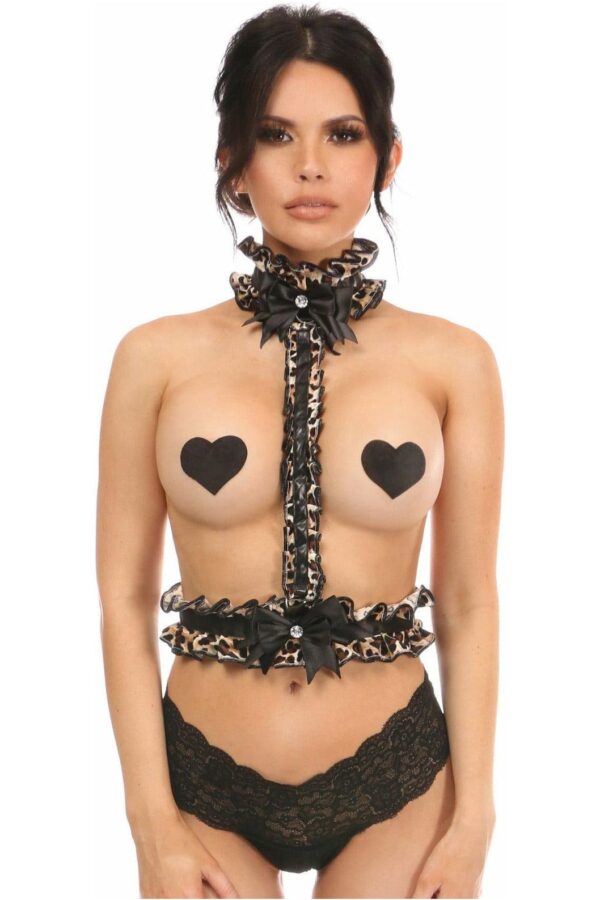 Kitten Collection Leopard Velvet Single Strap Body Harness - Daisy Corsets