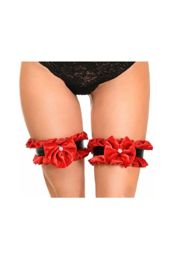 Kitten Collection Red Velvet & Faux Leather Leg Garters (set of 2) - Daisy Corsets