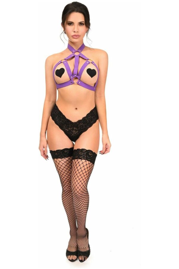 Dark Purple Stretchy Body Harness w/Gold Hardware - Daisy Corsets