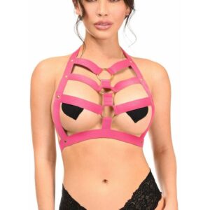 Hot Pink Stretchy Body Harness w/Gold Hardware - Daisy Corsets