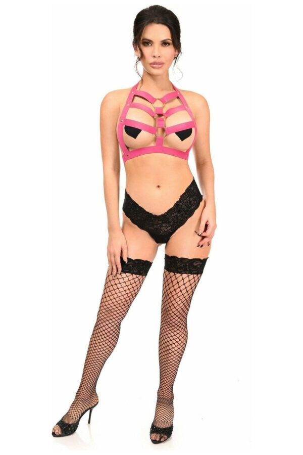 Hot Pink Stretchy Body Harness w/Gold Hardware - Daisy Corsets