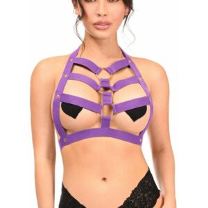 Dark Purple Stretchy Body Harness w/Gold Hardware - Daisy Corsets