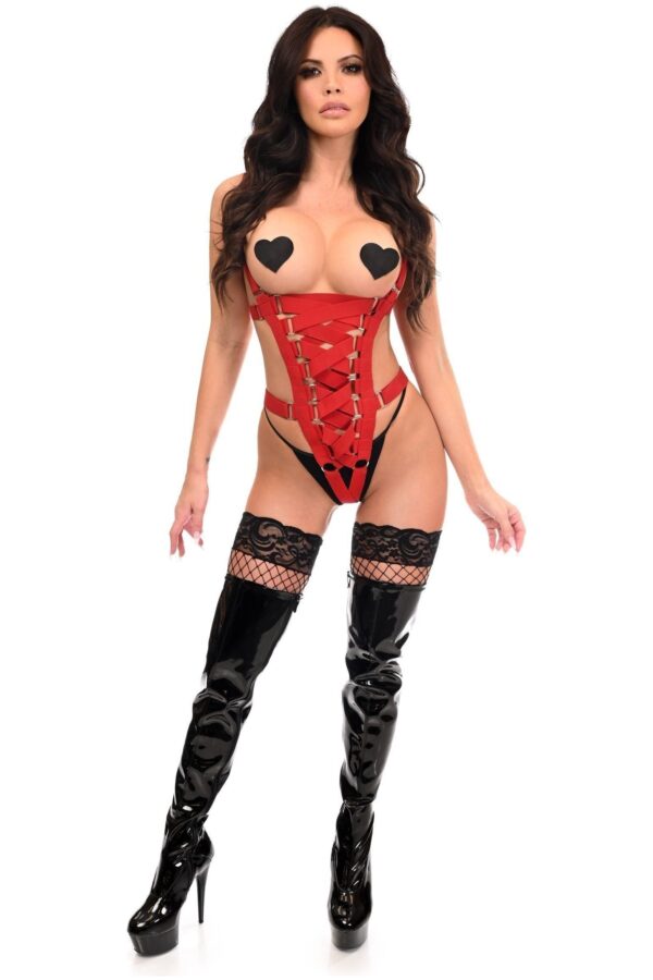 BOXED Red Stretchy Body Harness Bodysuit w/Silver Hardware - Image 3