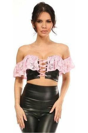 Lavish Lt Pink Lace & Faux Leather Bustier Top - Daisy Corsets