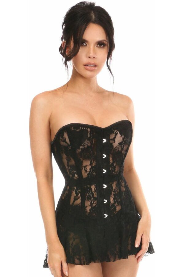 Lavish Black Sheer Lace Corset Dress - Daisy Corsets