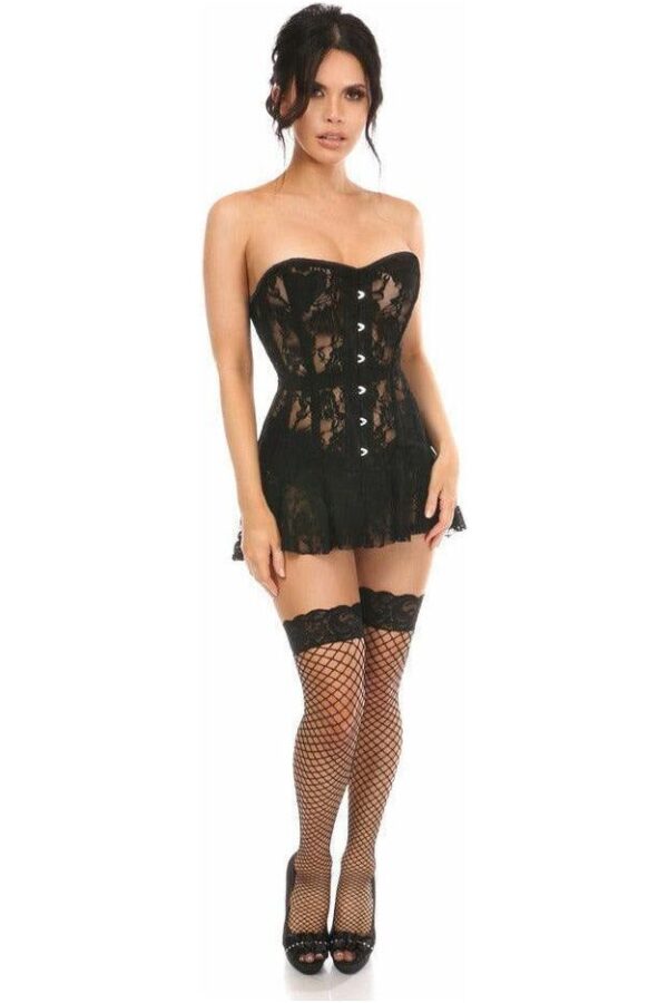 Lavish Black Sheer Lace Corset Dress - Daisy Corsets