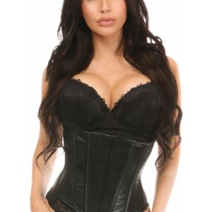 Lavish Wet Look Under Bust Corset Black w/Lace Overlay - Daisy Corsets