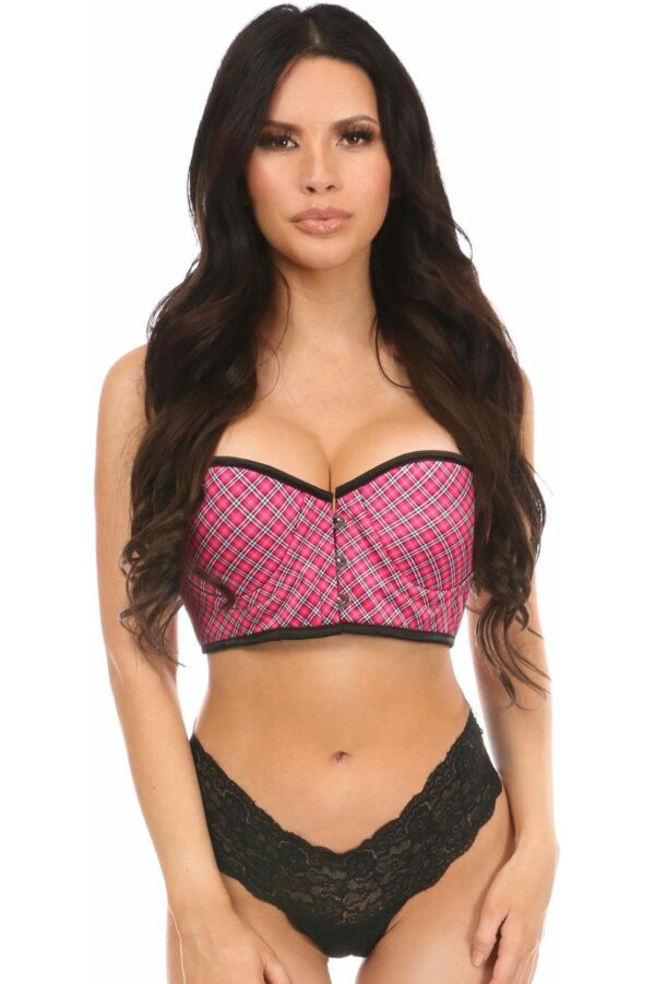 Lavish Pink Plaid Underwire Short Bustier - Daisy Corsets