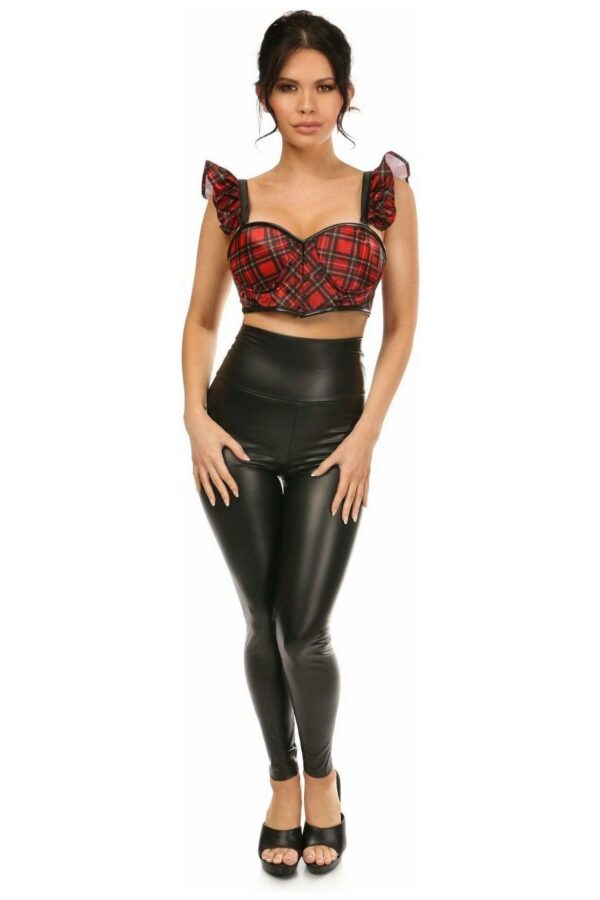 Lavish Red Plaid Underwire Bustier Top w/Removable Ruffle Sleeves - Image 3