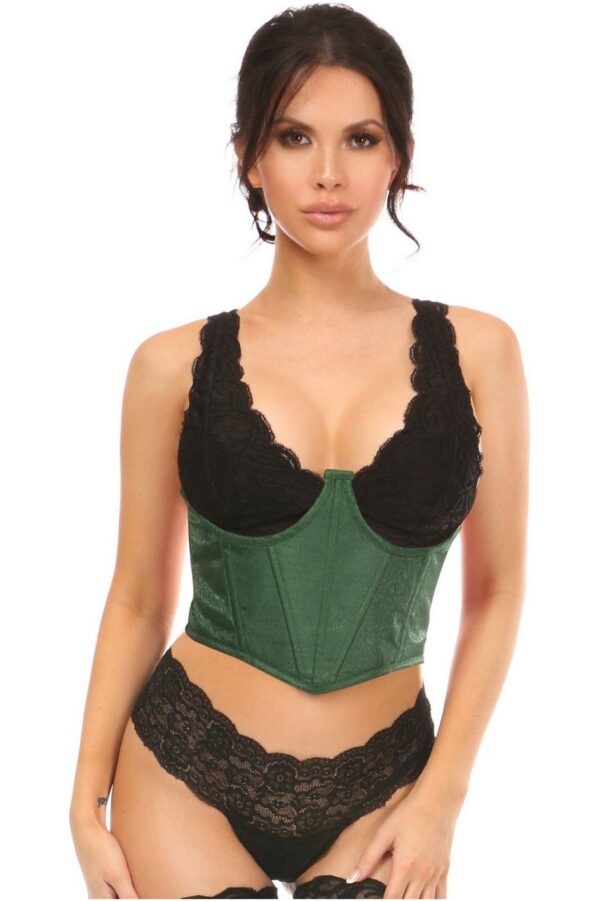 Lavish Dark Green Brocade Open Cup Waist Cincher - Image 2