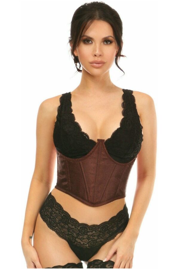 Lavish Dark Brown Brocade Open Cup Waist Cincher - Daisy Corsets