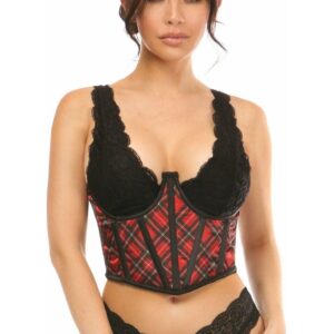 Lavish Red Plaid Satin Open Cup Waist Cincher - Daisy Corsets