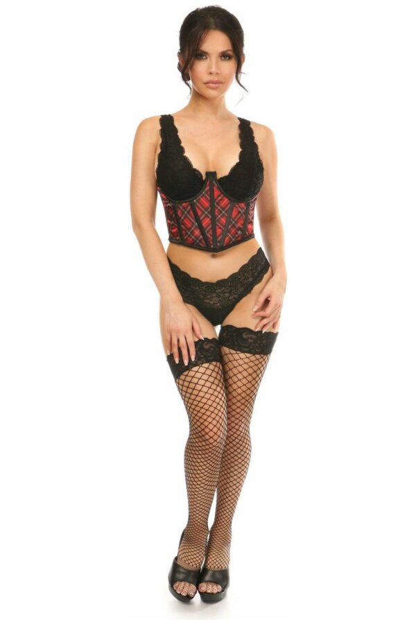 Lavish Red Plaid Satin Open Cup Waist Cincher - Daisy Corsets