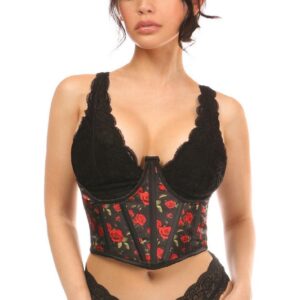 Lavish Red Roses Satin Open Cup Waist Cincher