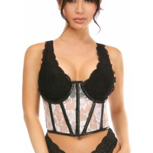 Lavish Sheer White Lace & Faux Leather Open Cup Waist Cincher - Daisy Corsets