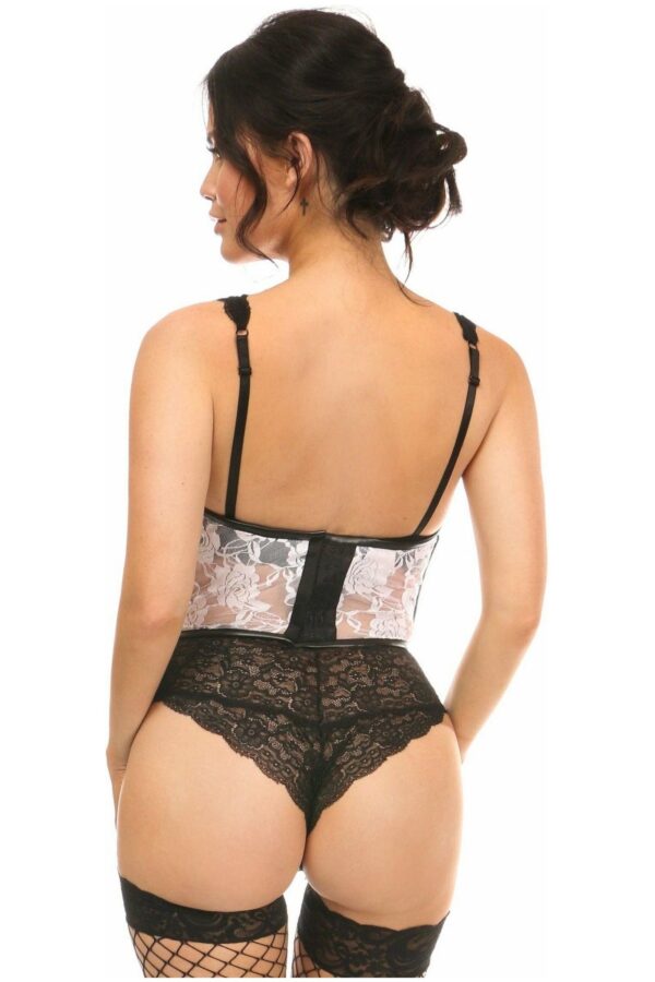 Lavish Sheer White Lace & Faux Leather Open Cup Waist Cincher - Daisy Corsets