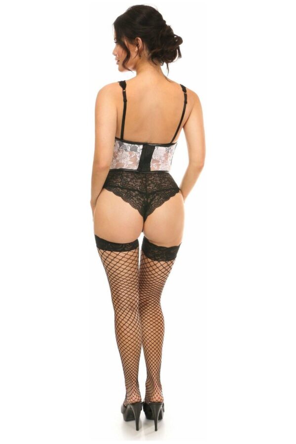 Lavish Sheer White Lace & Faux Leather Open Cup Waist Cincher - Daisy Corsets