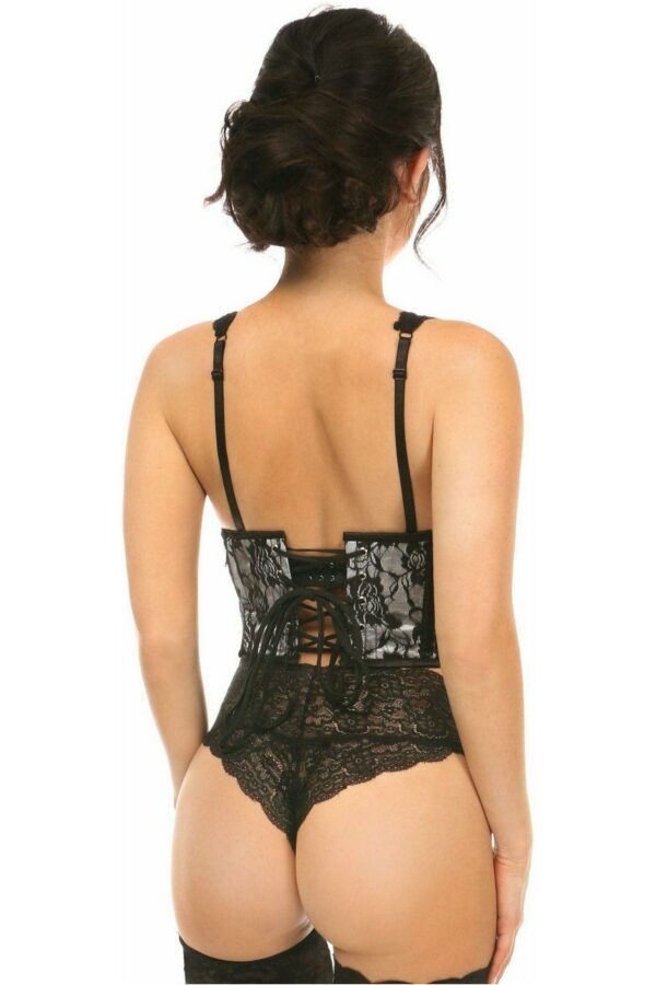 Lavish White w/Black Lace Overlay Open Cup Waist Cincher - Daisy Corsets