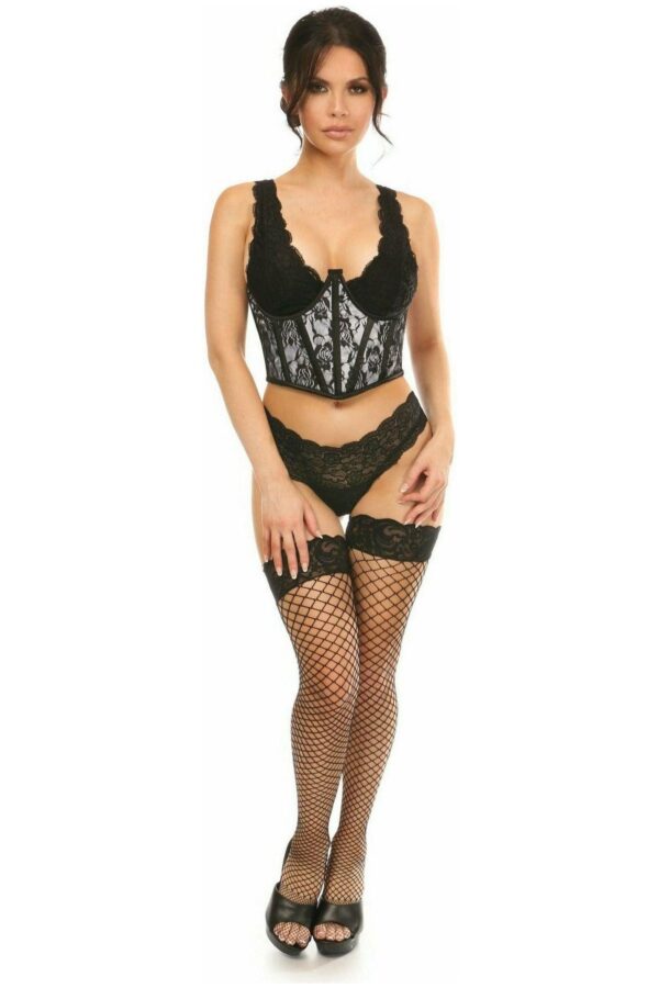Lavish White w/Black Lace Overlay Open Cup Waist Cincher - Daisy Corsets