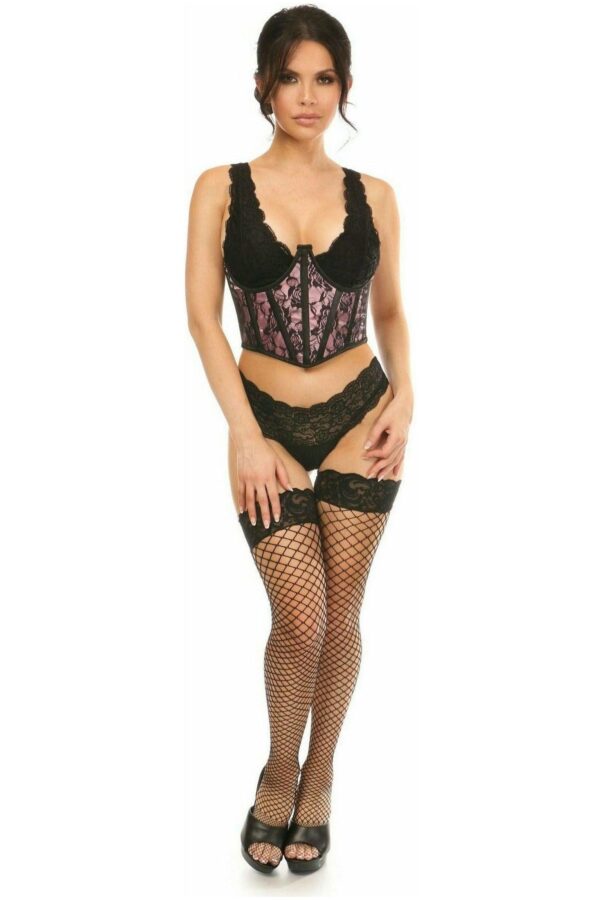 Lavish Pink w/Black Lace Overlay Open Cup Waist Cincher - Daisy Corsets