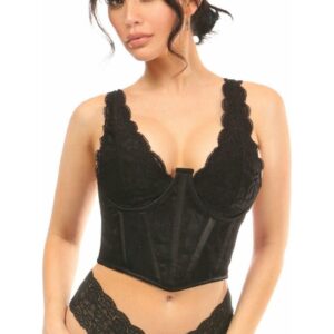Lavish Black w/Black Lace Overlay Open Cup Waist Cincher - Daisy Corsets