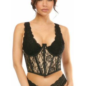 Lavish Tan w/Black Lace Overlay Open Cup Waist Cincher - Daisy Corsets