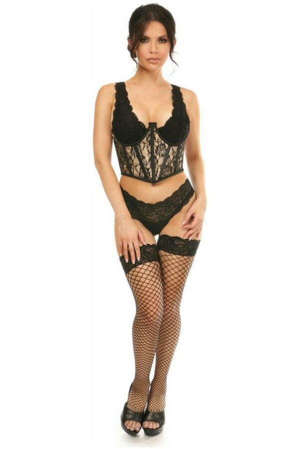 Lavish Tan w/Black Lace Overlay Open Cup Waist Cincher - Daisy Corsets