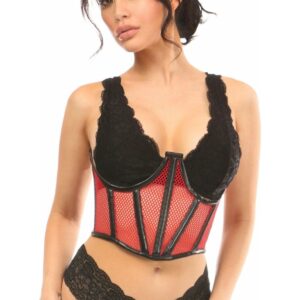 Lavish Red Fishnet Underwire Open Cup Waist Cincher - Daisy Corsets