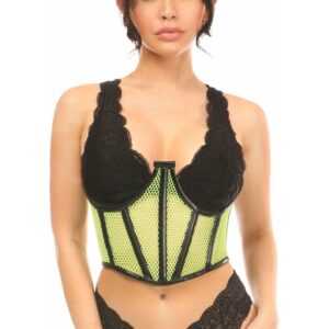 Lavish Neon Green Fishnet Underwire Open Cup Waist Cincher - Daisy Corsets