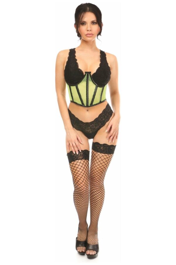 Lavish Neon Green Fishnet Underwire Open Cup Waist Cincher - Daisy Corsets