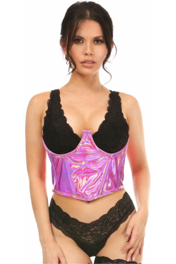 Lavish Fuchsia Holo Open Cup Underwire Waist Cincher - Daisy Corsets