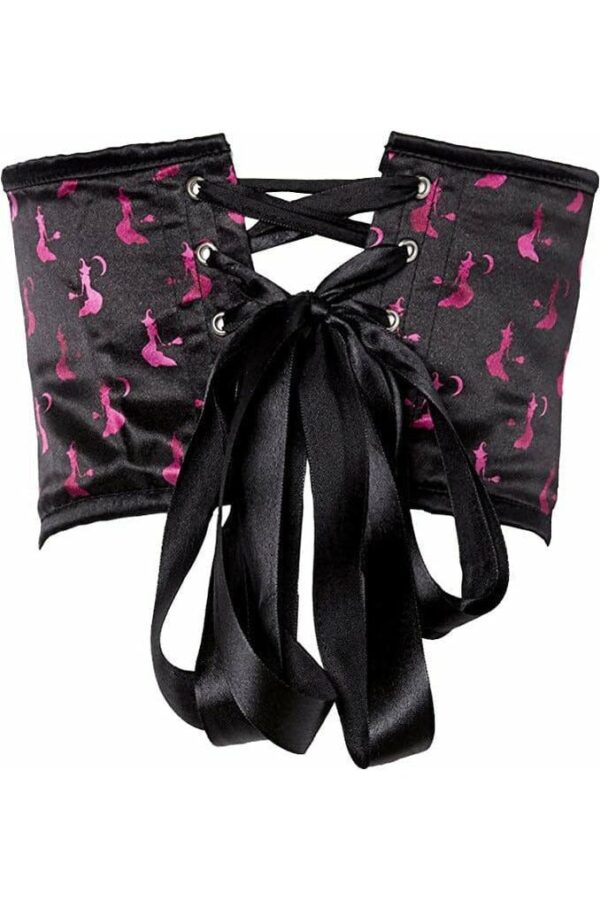 Lavish Black & Magenta Witches Satin Open Cup Waist Cincher - Image 2