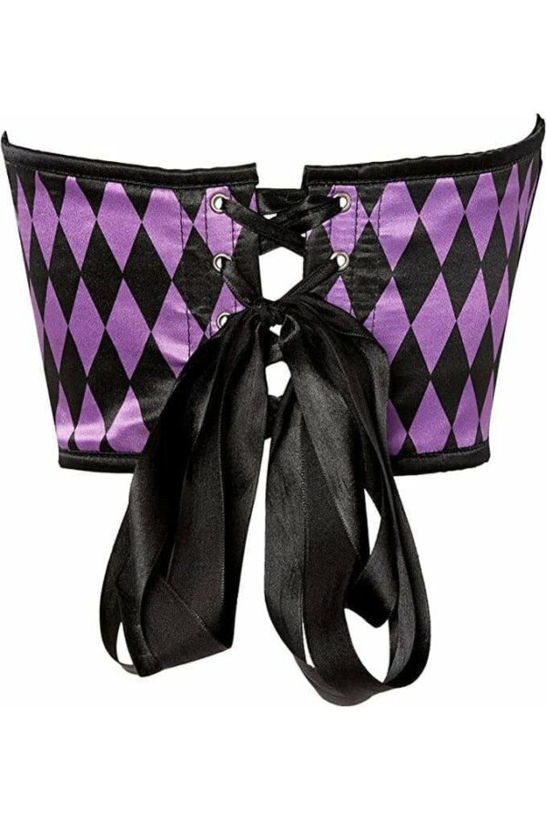 Lavish Black & Purple Diamond Satin Open Cup Waist Cincher - Image 2