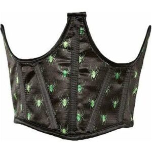 Lavish Black & Green Spiders Satin Open Cup Waist Cincher