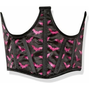 Lavish Black & Magenta Bats Satin Open Cup Waist Cincher