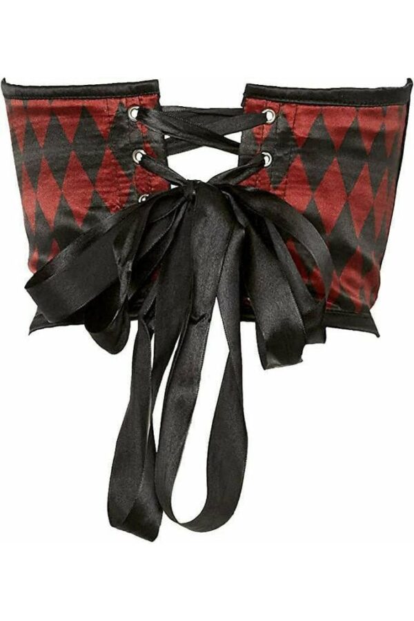 Lavish Black & Red Diamond Satin Open Cup Waist Cincher - Image 2