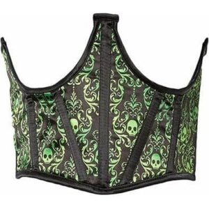 Lavish Green & Black Skull Satin Open Cup Waist Cincher