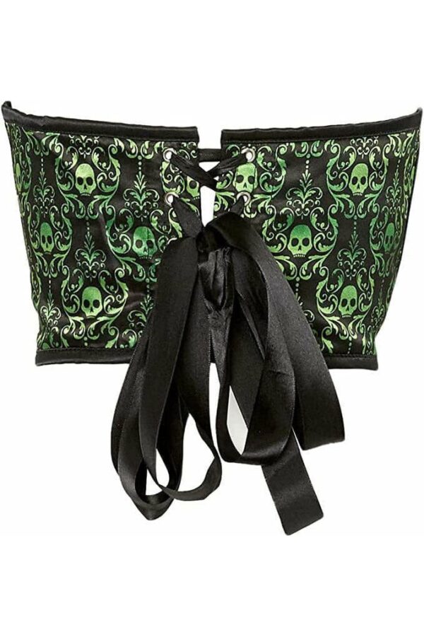 Lavish Green & Black Skull Satin Open Cup Waist Cincher - Image 2
