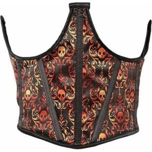 Lavish Orange & Black Skull Satin Open Cup Waist Cincher