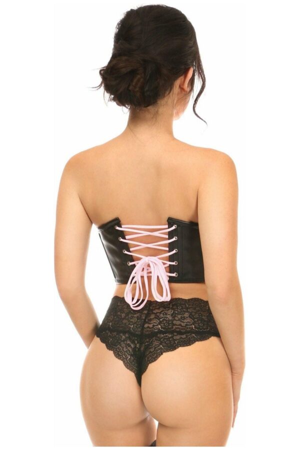 Lavish Black Faux Leather w/Pink Lace-Up Bustier - Daisy Corsets