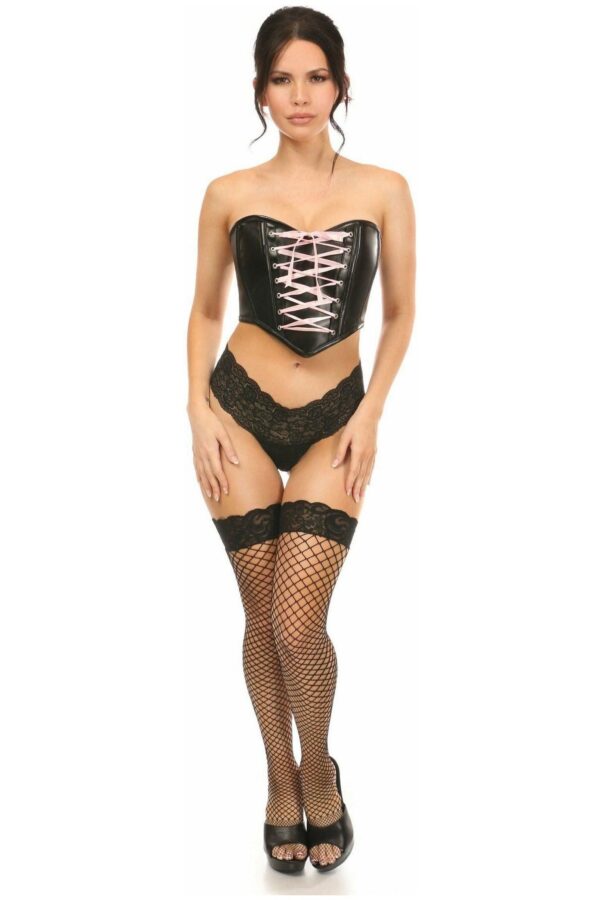 Lavish Black Faux Leather w/Pink Lace-Up Bustier - Daisy Corsets