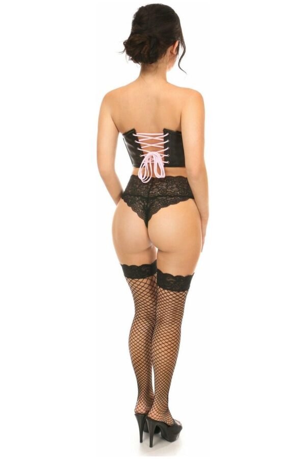 Lavish Black Faux Leather w/Pink Lace-Up Bustier - Daisy Corsets