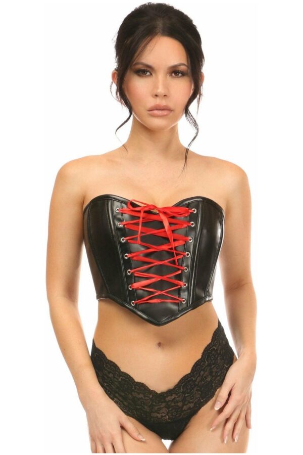 Lavish Black Faux Leather w/Red Lace-Up Bustier - Daisy Corsets