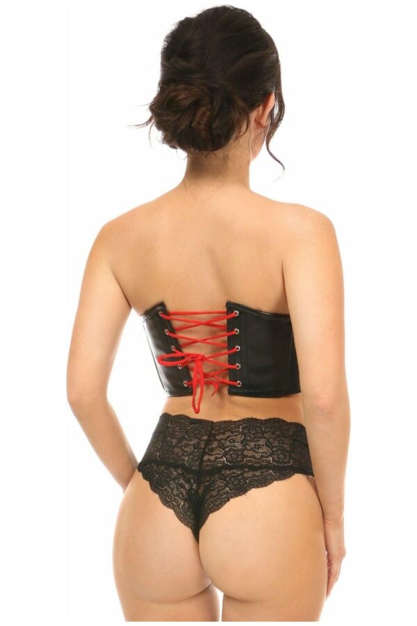 Lavish Black Faux Leather w/Red Lace-Up Bustier - Daisy Corsets