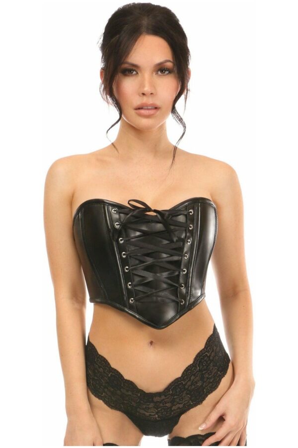 Lavish Black Faux Leather w/Black Lace-Up Bustier - Daisy Corsets