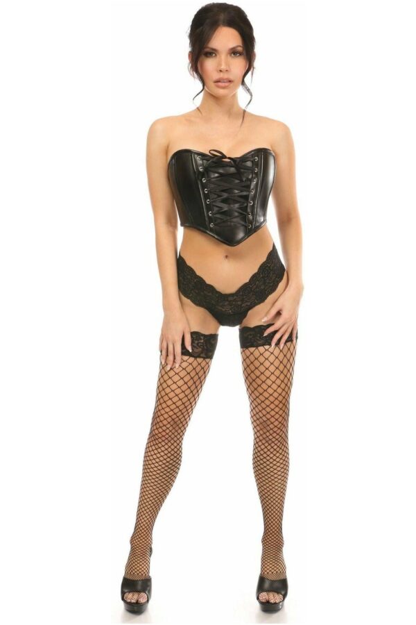 Lavish Black Faux Leather w/Black Lace-Up Bustier - Daisy Corsets