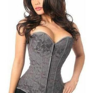 Lavish Dark Grey Lace Overbust Corset w/Zipper - Daisy Corsets