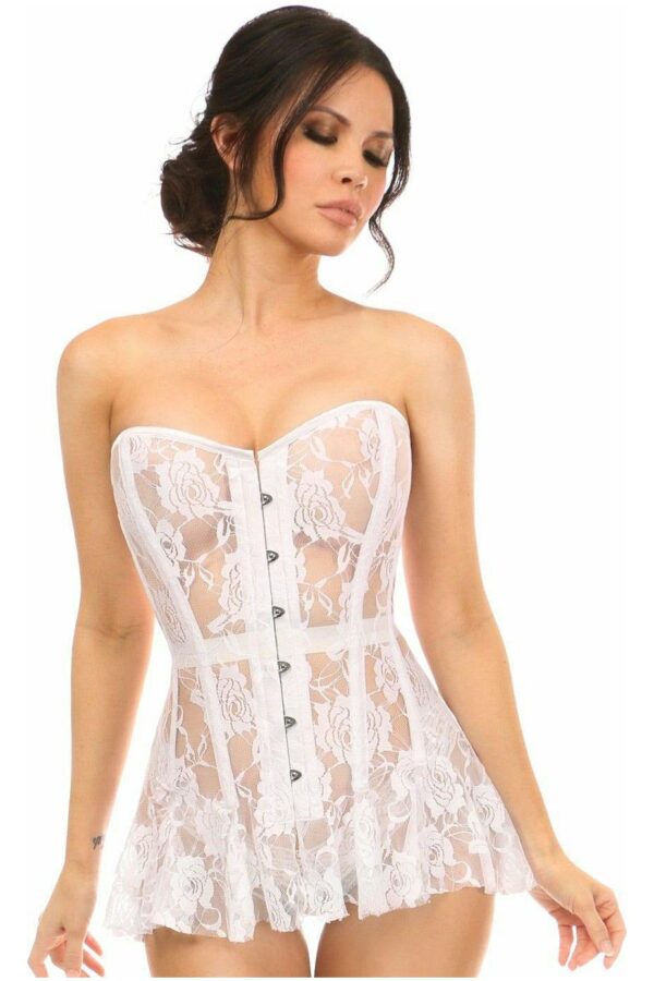 Lavish White Sheer Lace Corset Dress - Daisy Corsets