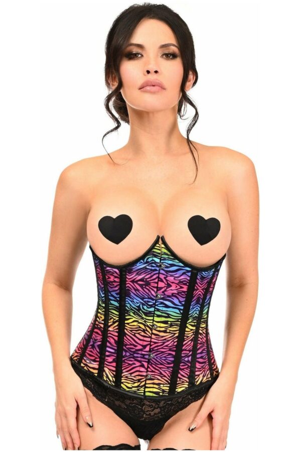 Lavish Rainbow Print Underwire Open Cup Underbust Corset - Daisy Corsets