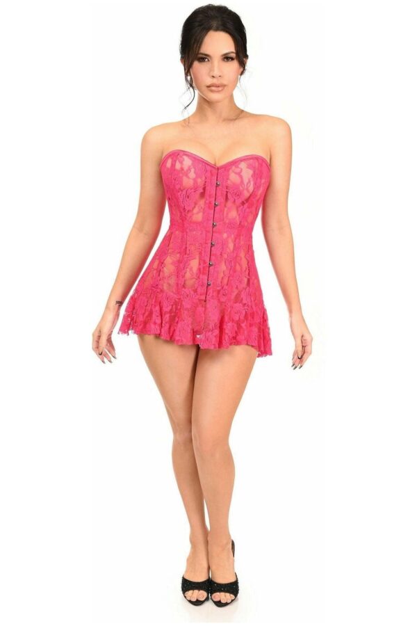 Lavish Fuchsia Sheer Lace Corset Dress - Daisy Corsets